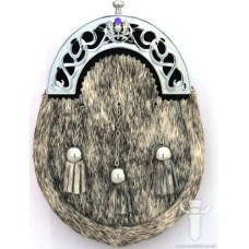 Grey Bovine Dress Sporran, Chrome Finish Cantle, Amethyst Stone