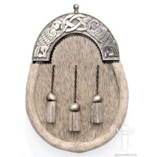 Grey Bovine Dress Sporran, Bulldog Cast Celtic Bird Cantle 