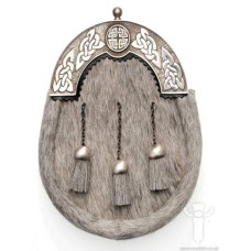 Grey Bovine Dress Sporran, Bulldog Cast Circle Cantle