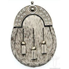 Grey Bovine Dress Sporran, Bulldog Cast Oval Cantle