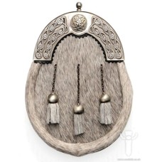 Grey Bovine Dress Sporran, Bulldog Cast Celtic Rose Cantle
