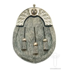 Grey Bovine Dress Sporran, Bulldog Cast Shamrock Cantle 