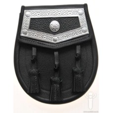 Black Leather Day Wear Sporran With Celtic Badge & Plate - DP-H