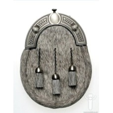 Grey Bovine Dress Sporran, Antique Finish Cantle 