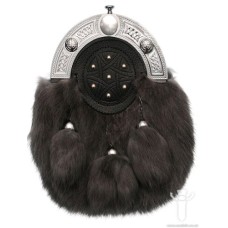 Smokie Rabbit Leather Targe Dress Sporran, Chrome Finish Cantle