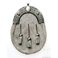 Grey Bovine Dress Sporran, Antique Finish Cantle