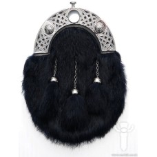 Navy Rabbit Dress Sporran, Chrome Finish Cantle