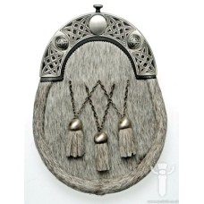 Grey Bovine Dress Sporran, Interlink Chain, Antique Finish Cantle