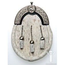 Grey Bovine Dress Sporran, Antique Finish Lion Cantle