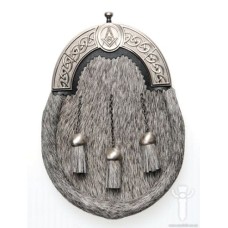 Grey Bovine Dress Sporran, Antique Finish Masonic Cantle 