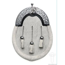 Stag Grey Bovine Dress Sporran, Chrome Finish Cantle 