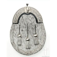 Grey Bovine Dress Sporran, Antique Finish Stag Cantle
