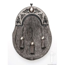 Grey Bovine Dress Sporran, Antique Finish Cantle