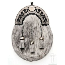Grey Bovine Dress Sporran, Antique Finish Black Back Cantle