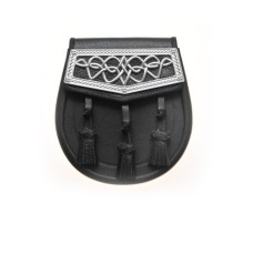 Black Leather Day Wear Sporran With Celtic Plate - DP-J 