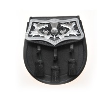Black Leather Day Wear Sporran With Thistle Plate - DP-T 