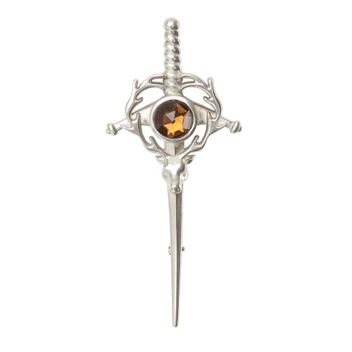 Staghead Kilt Pin With Cairngorm Stone